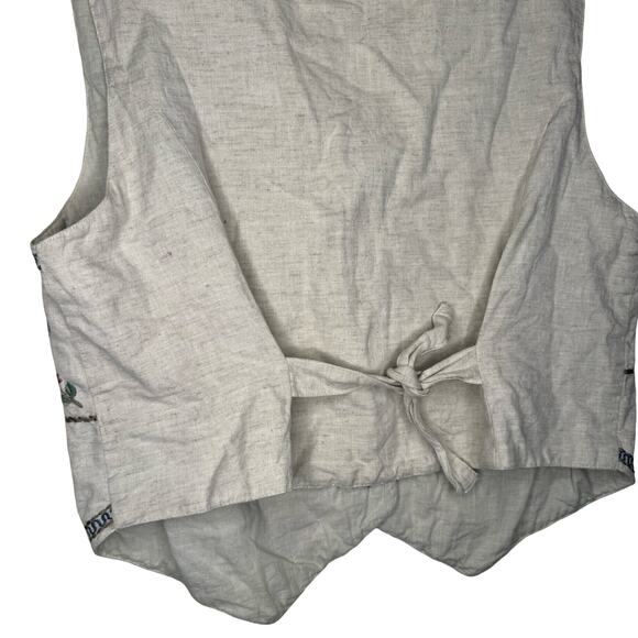 Tantrums Women's Beige Floral Embroidered Vest M | Boho Cottagecore Button-Up - Picture 6 of 9